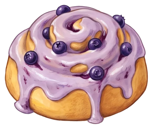Illustrated huckleberry roll with purple frosting