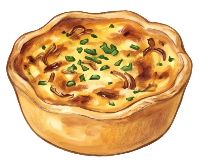 Illustrated golden quiche with herbs